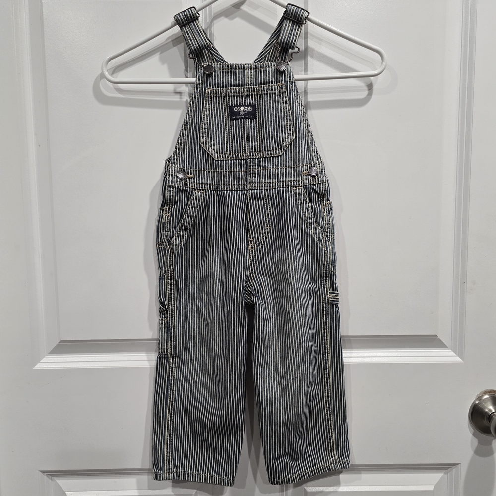 Vintage Oshkosh b'gosh Bib Overalls 24mos Vestbak Denim Blue White Stripes